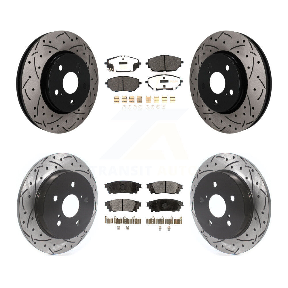 Front Rear Coated Drill Slot Disc Brake Rotors Semi-Metallic Pad Kit For 2018 Toyota C-HR KDF-101828
