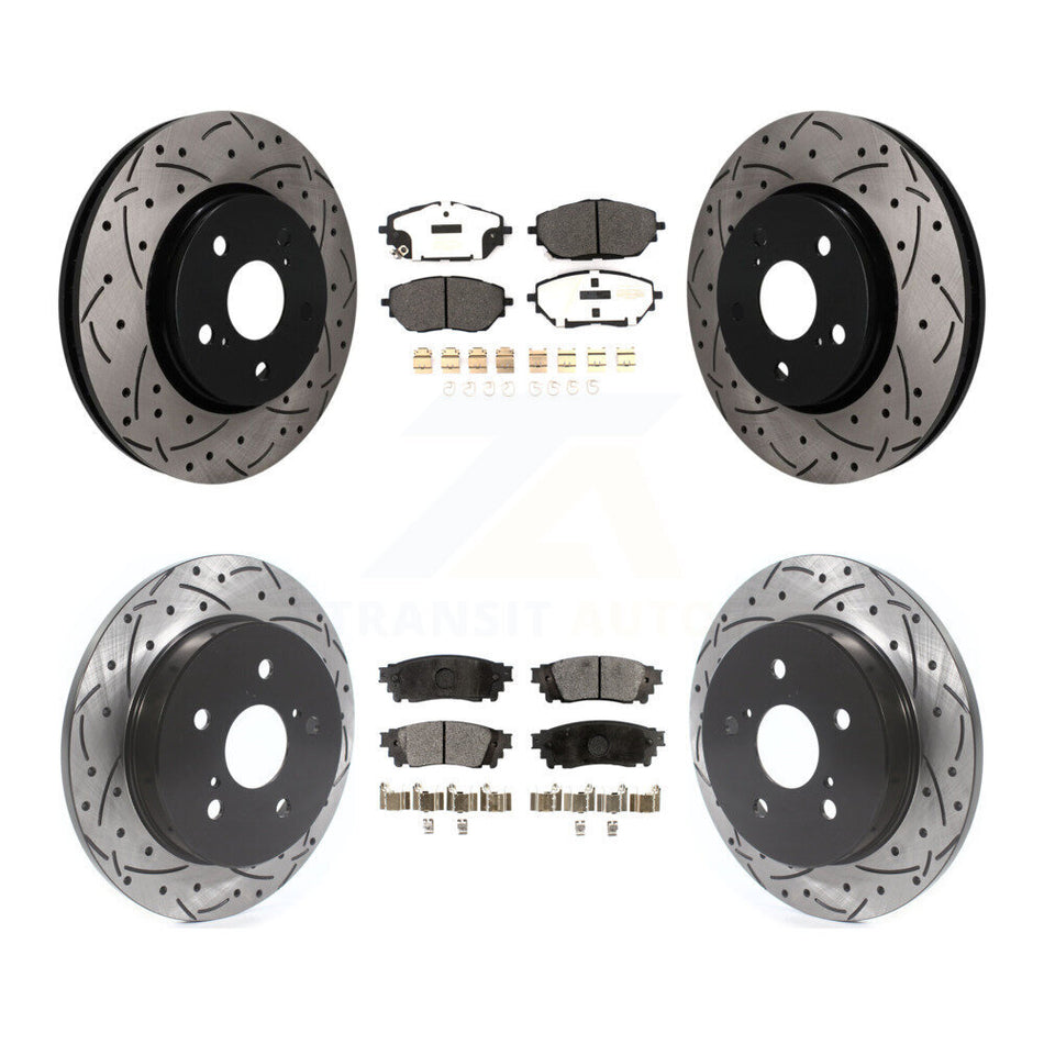 Front Rear Coated Drill Slot Disc Brake Rotors Semi-Metallic Pad Kit For 2018 Toyota C-HR KDF-101828