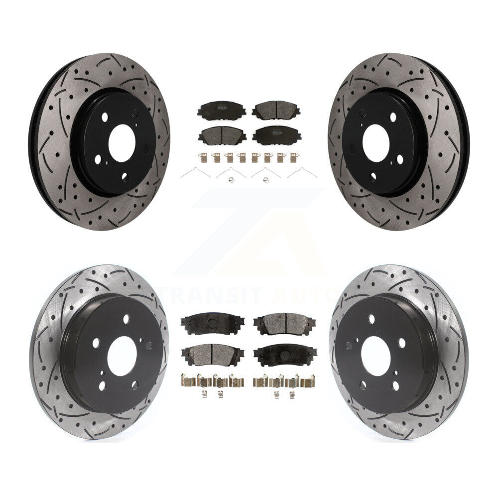 Front Rear Coated Drilled Slotted Disc Brake Rotors Semi-Metallic Pad Kit For Toyota C-HR KDF-101829