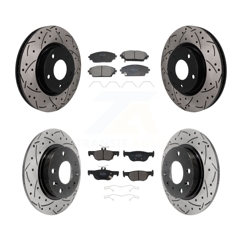Front Rear Coated Drilled Slotted Disc Brake Rotors Semi-Metallic Pad Kit For Mazda CX-30 KDF-101831