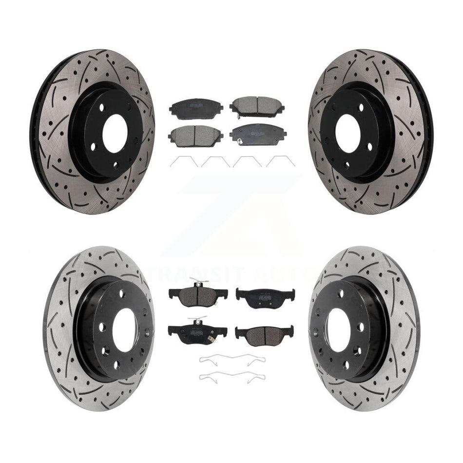 Front Rear Coated Drilled Slotted Disc Brake Rotors Semi-Metallic Pad Kit For Mazda CX-30 KDF-101831