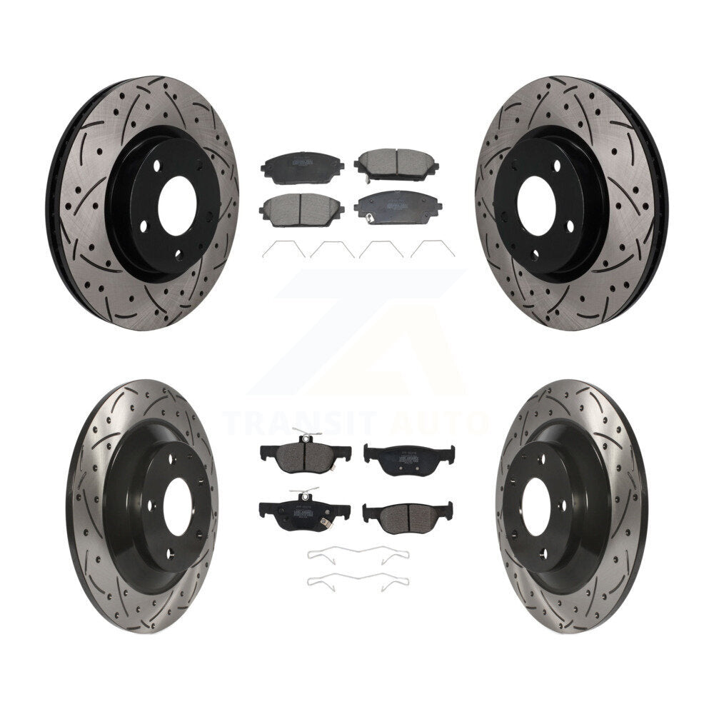 Front Rear Coated Drilled Slotted Disc Brake Rotors Semi-Metallic Pad Kit For Mazda CX-30 KDF-101832