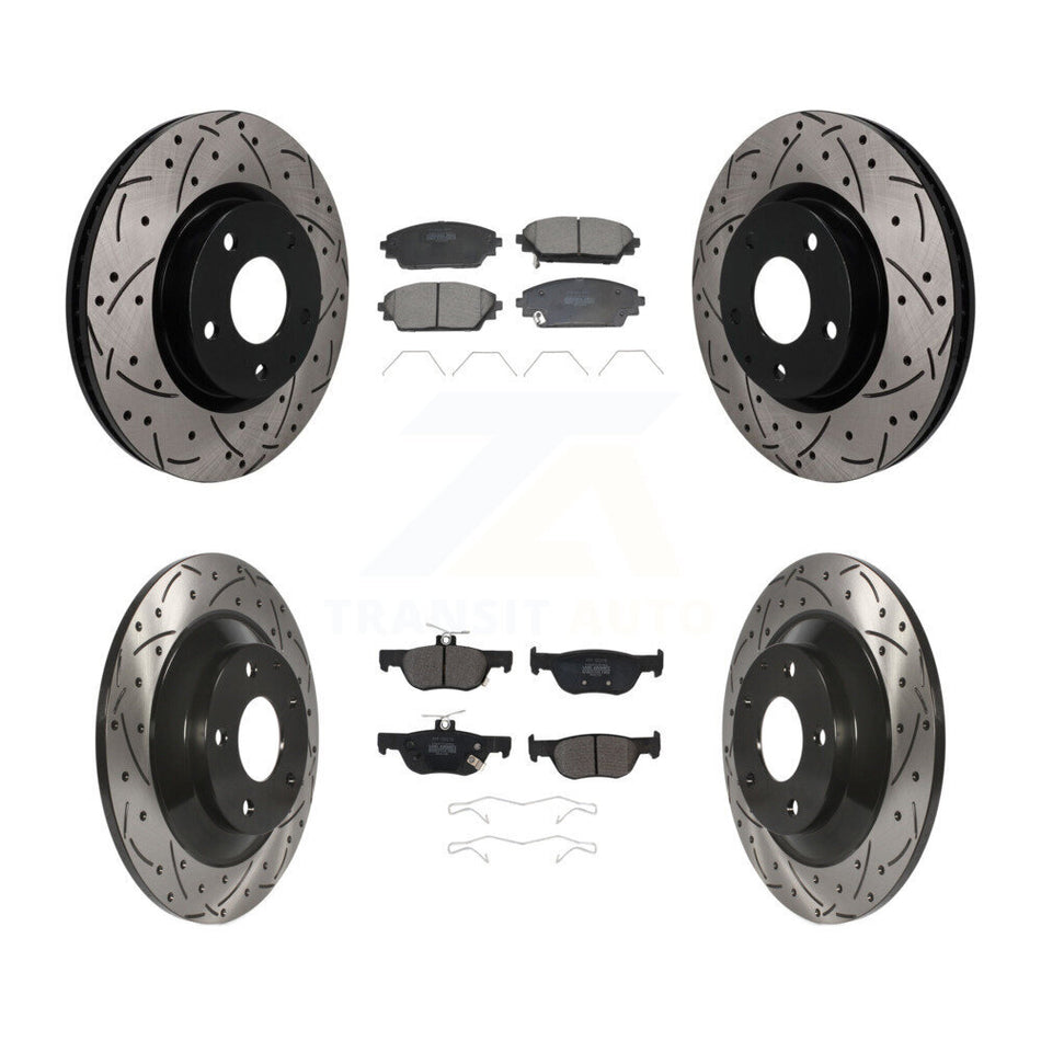 Front Rear Coated Drilled Slotted Disc Brake Rotors Semi-Metallic Pad Kit For Mazda CX-30 KDF-101832