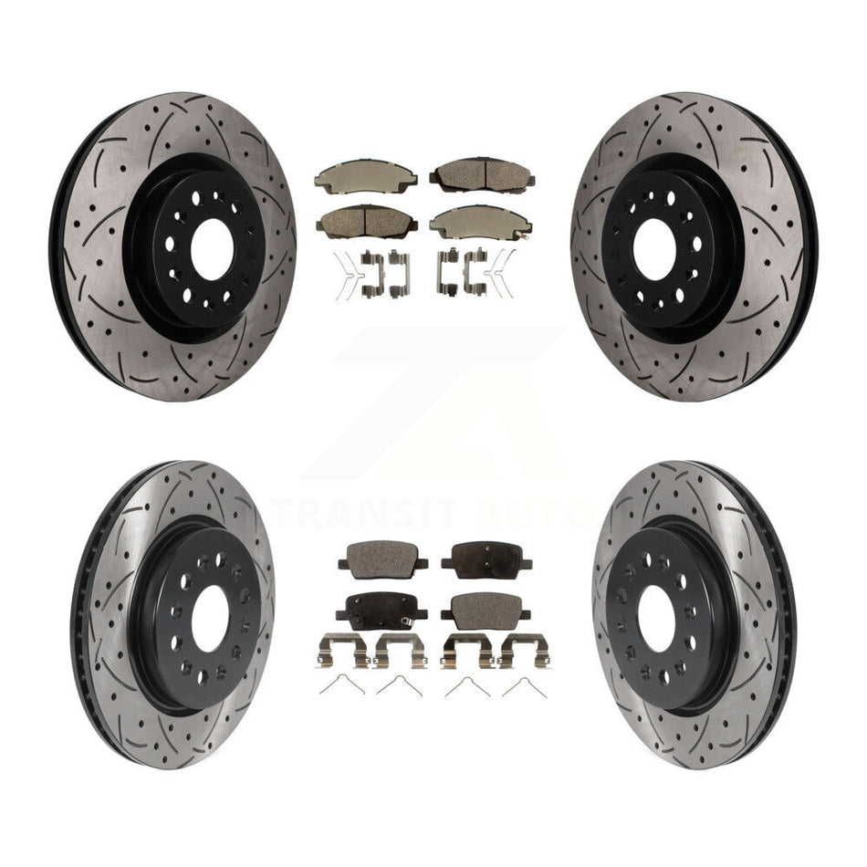 Front Rear Drilled Slot Brake Rotors Semi-Metallic Pad Kit For Cadillac XT5 Buick Enclave KDF-101833