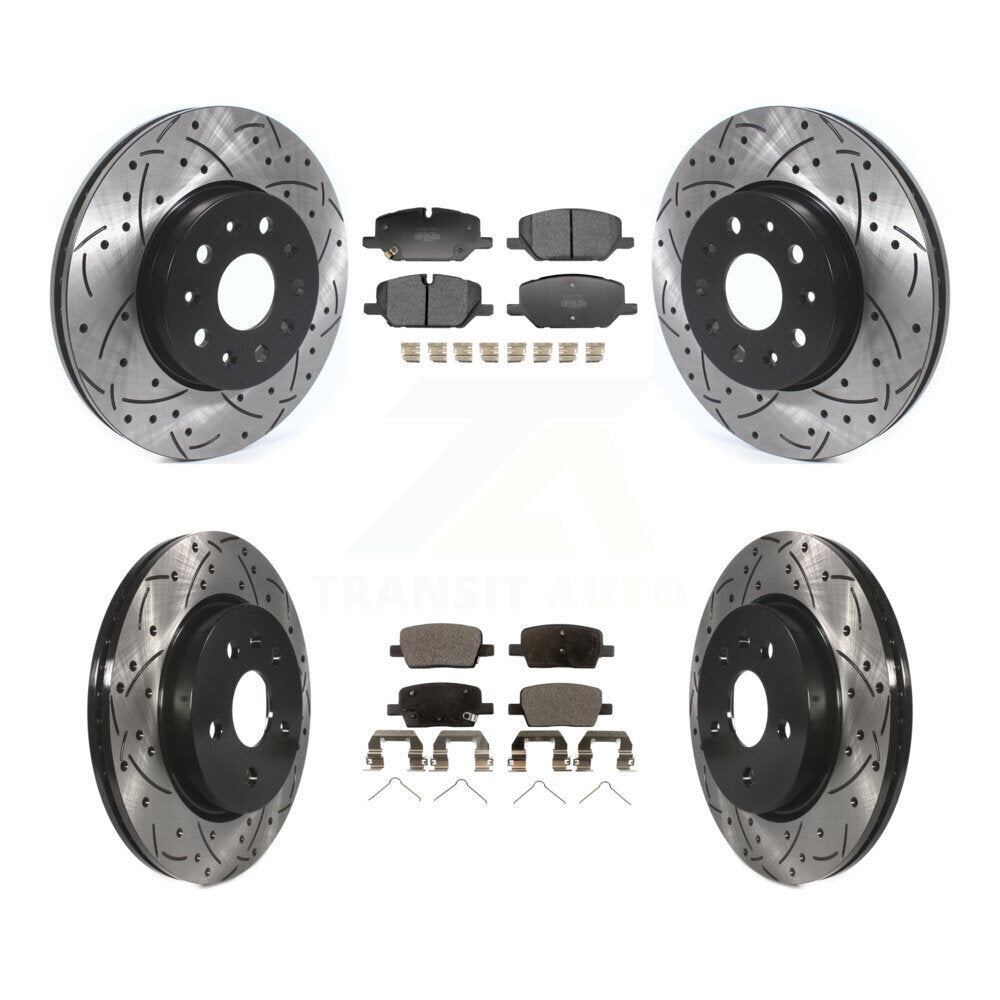 Front Rear Coat Drill Slot Disc Brake Rotor Semi-Metallic Pad Kit For Chevrolet Camaro LT KDF-101837
