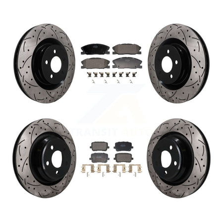 Front Rear Coated Drilled Slot Disc Brake Rotor & Semi-Metallic Pad Kit For Dodge Charger KDF-101839