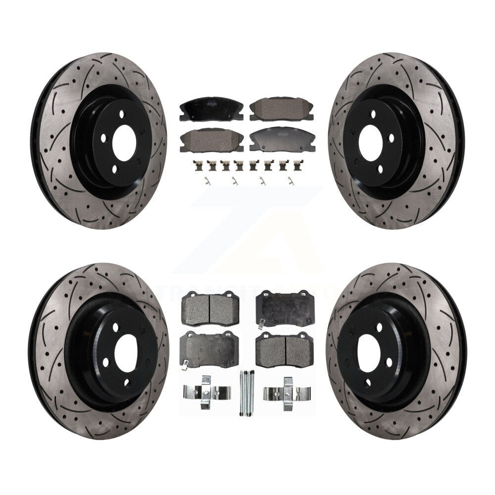 Front Rear Coated Drilled Slot Disc Brake Rotor & Semi-Metallic Pad Kit For Dodge Charger KDF-101840