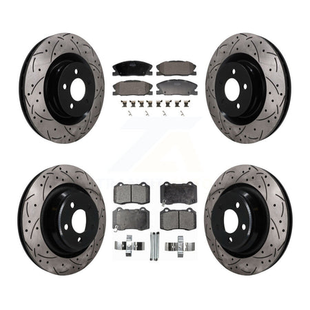 Front Rear Coated Drilled Slot Disc Brake Rotor & Semi-Metallic Pad Kit For Dodge Charger KDF-101840