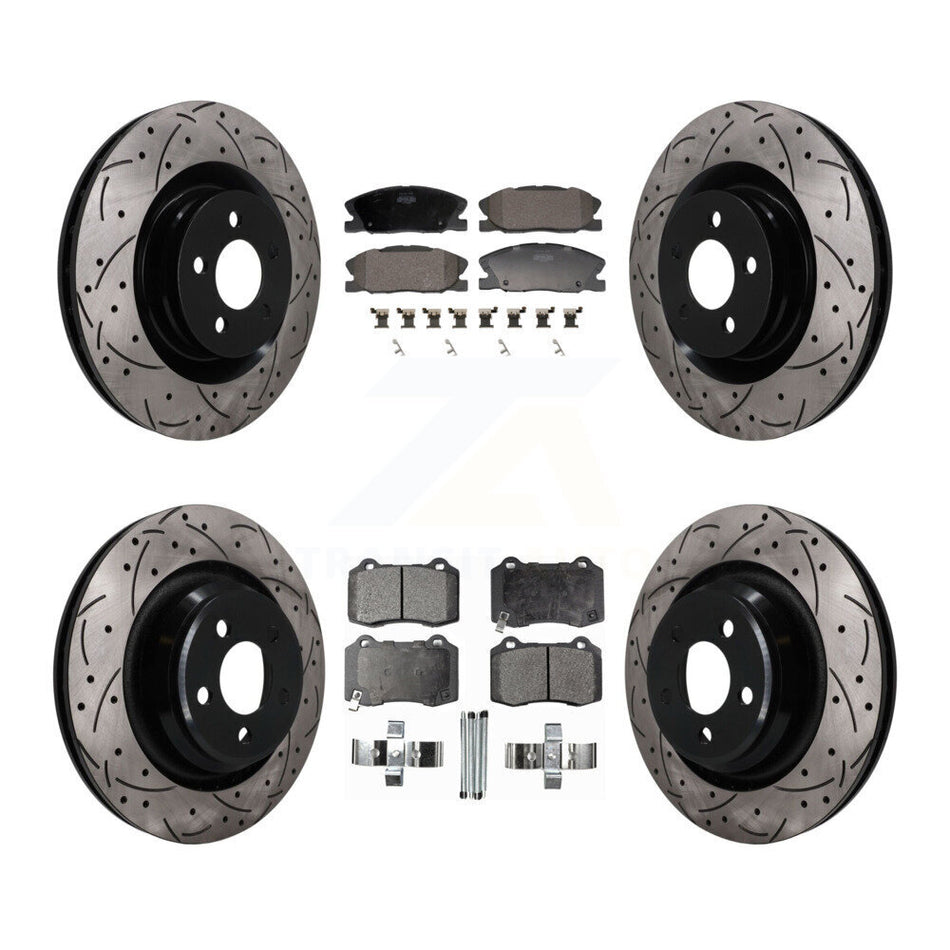 Front Rear Coated Drilled Slot Disc Brake Rotor & Semi-Metallic Pad Kit For Dodge Charger KDF-101840