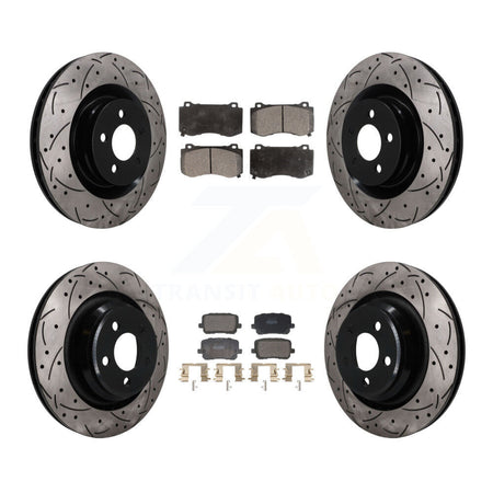 Front Rear Coated Drilled Slot Disc Brake Rotor & Semi-Metallic Pad Kit For Dodge Charger KDF-101841