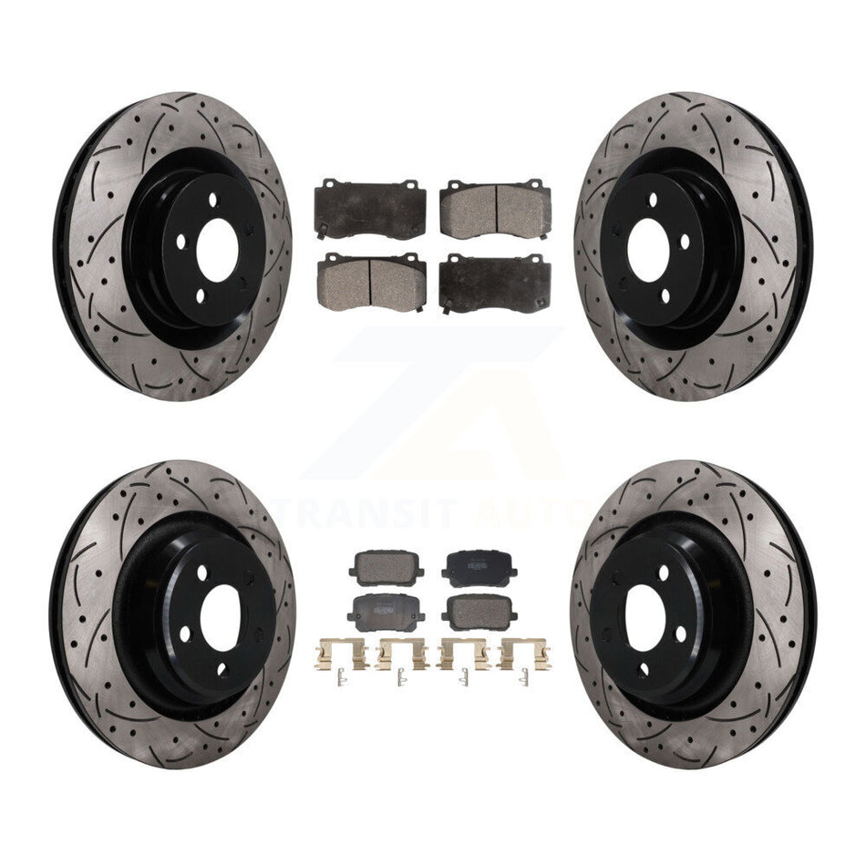 Front Rear Coated Drilled Slot Disc Brake Rotor & Semi-Metallic Pad Kit For Dodge Charger KDF-101841