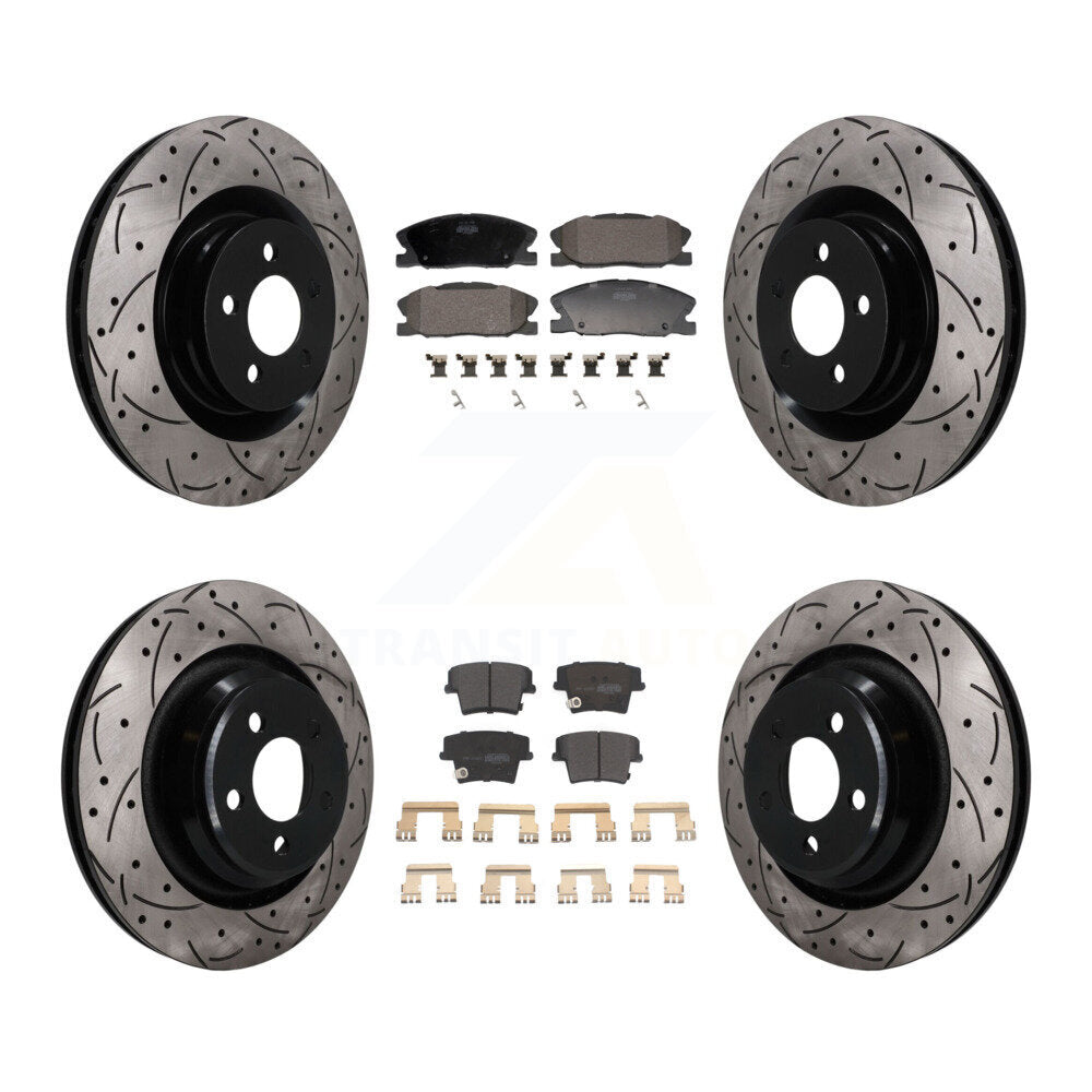 Front Rear Coated Drilled Slot Disc Brake Rotor & Semi-Metallic Pad Kit For Dodge Charger KDF-101843
