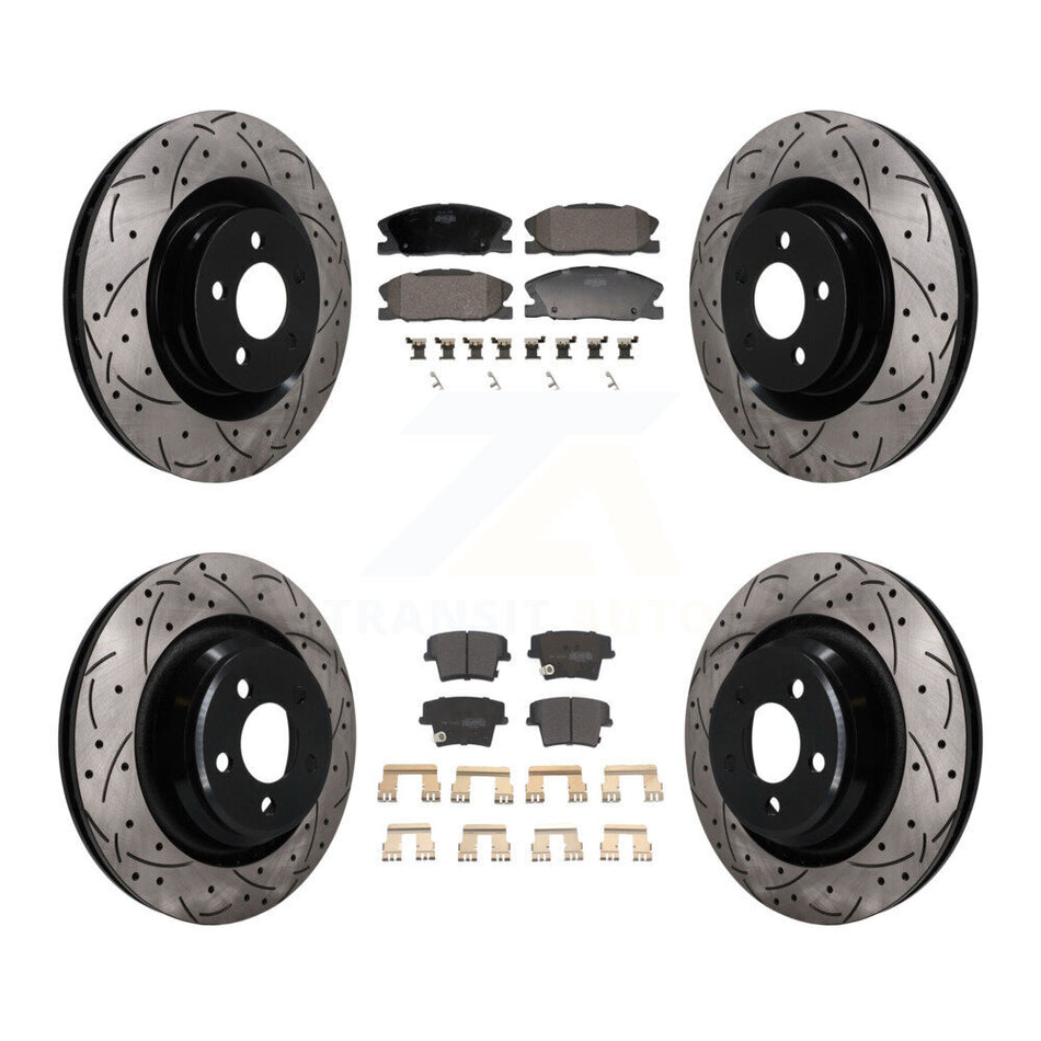 Front Rear Coated Drilled Slot Disc Brake Rotor & Semi-Metallic Pad Kit For Dodge Charger KDF-101843
