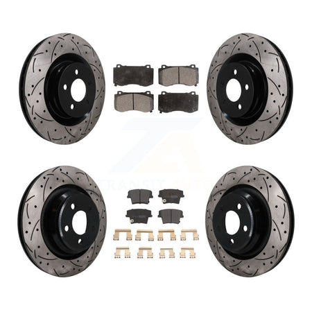 Front Rear Coated Drilled Slot Disc Brake Rotor & Semi-Metallic Pad Kit For Dodge Charger KDF-101844