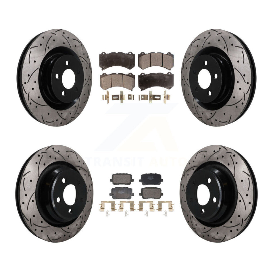 Front Rear Coated Drilled Slot Disc Brake Rotor & Semi-Metallic Pad Kit For Dodge Charger KDF-101845