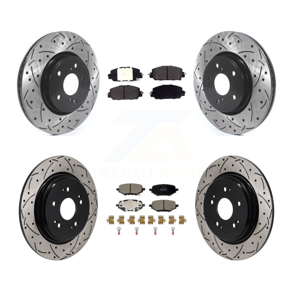Front Rear Coated Drilled Slot Disc Brake Rotor Semi-Metallic Pad Kit For 2023 Honda HR-V KDF-101846
