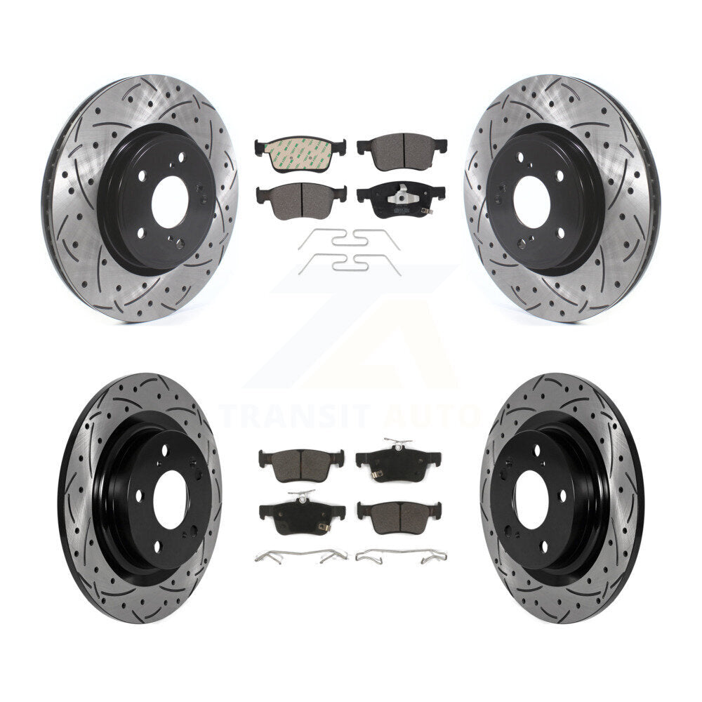 Front Rear Drill Slot Disc Brake Rotors Semi-Metallic Pad Kit For 2024 Acura Integra 1.5L KDF-101847
