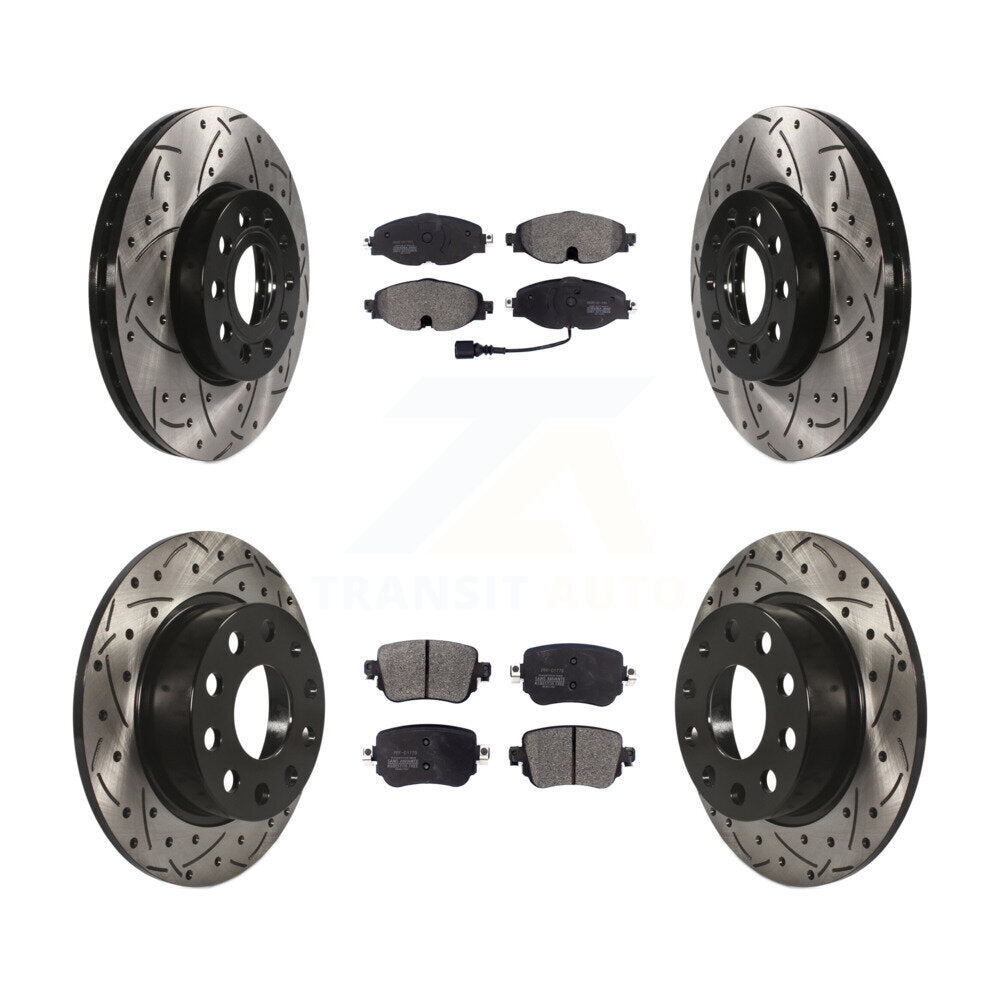 Front Rear Drilled Slot Brake Rotors Semi-Metallic Pad Kit For Volkswagen Golf SportWagen KDF-101851