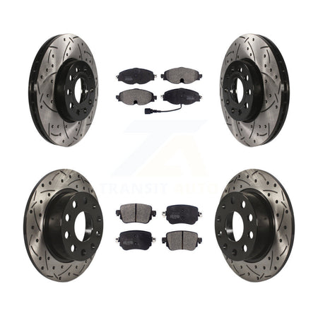 Front Rear Drilled Slot Brake Rotors Semi-Metallic Pad Kit For Volkswagen Golf SportWagen KDF-101851