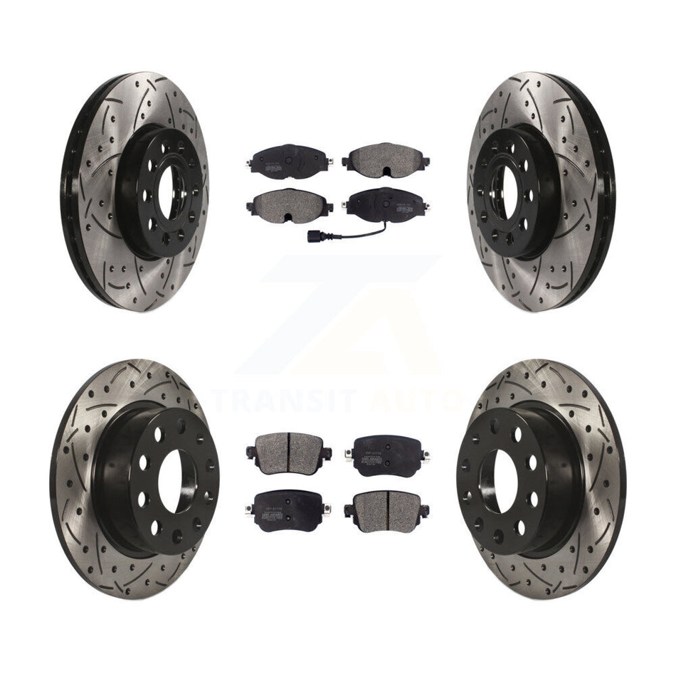 Front Rear Drilled Slot Brake Rotors Semi-Metallic Pad Kit For Volkswagen Golf SportWagen KDF-101851