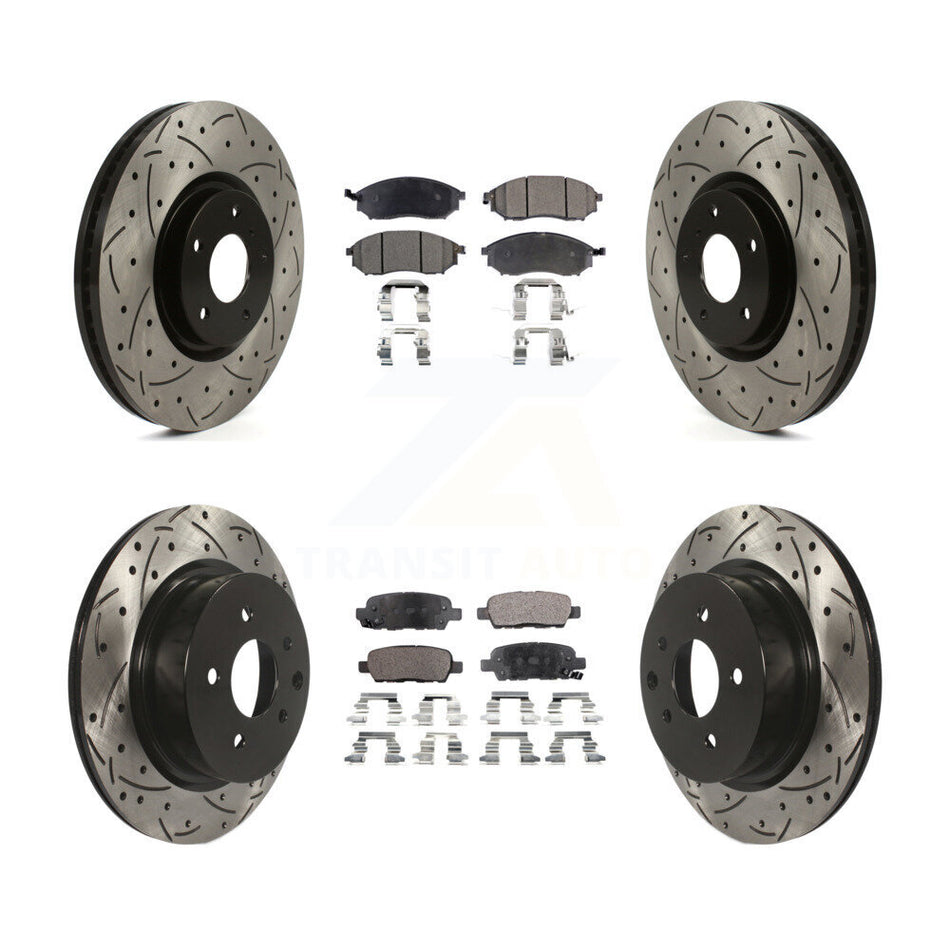 Front Rear Drilled Slot Brake Rotor Semi-Metallic Pad Kit For INFINITI G37 Sedan with RWD KDF-101853