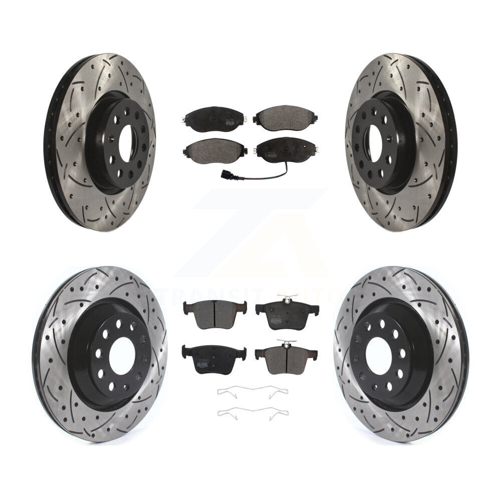 Front Rear Drilled Slot Brake Rotor & Semi-Metallic Pad Kit For Volkswagen Arteon Audi A3 KDF-101855