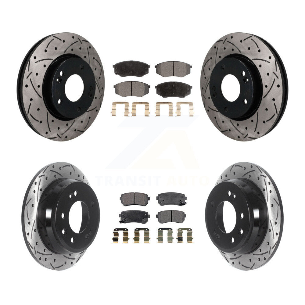 Front Rear Drilled Slot Brake Rotor Semi-Metallic Pad Kit For Hyundai Tucson Kia Sportage KDF-101857