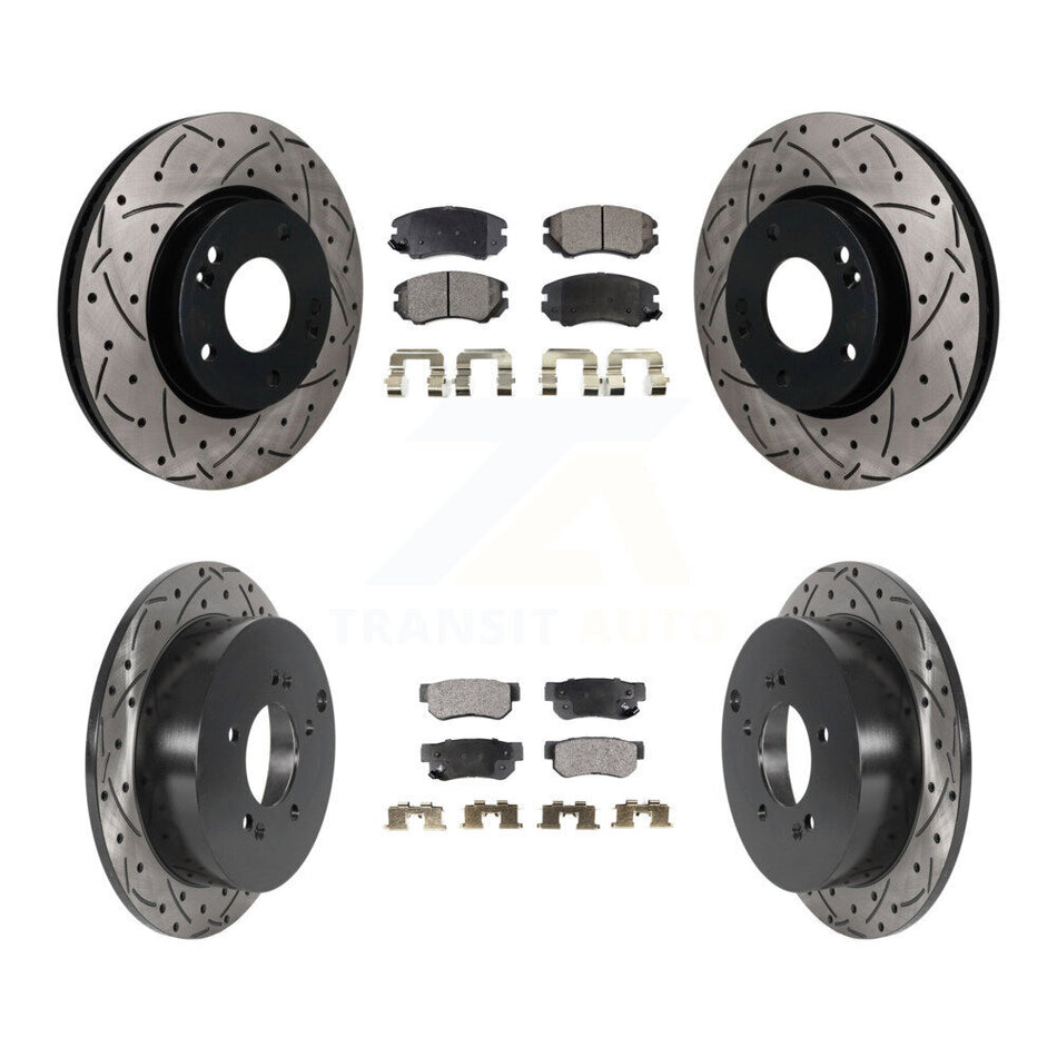 Front Rear Drilled Slot Brake Rotor Semi-Metallic Pad Kit For Hyundai Tucson Kia Sportage KDF-101858