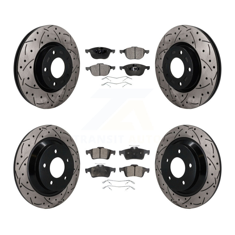 Front Rear Coated Drilled Slotted Disc Brake Rotors And Semi-Metallic Pad Kit For Mazda 5 KDF-101859