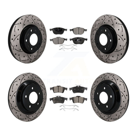 Front Rear Coated Drilled Slotted Disc Brake Rotors And Semi-Metallic Pad Kit For Mazda 5 KDF-101859