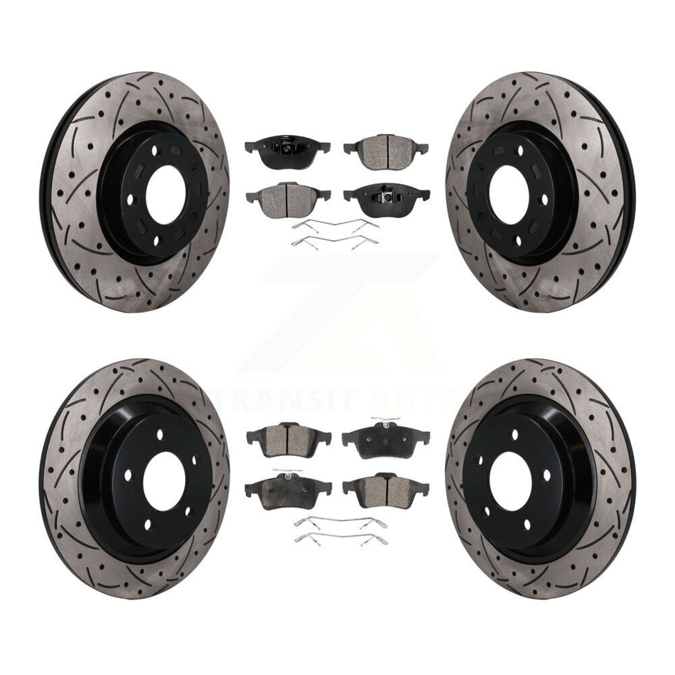 Front Rear Coated Drilled Slotted Disc Brake Rotors And Semi-Metallic Pad Kit For Mazda 5 KDF-101859