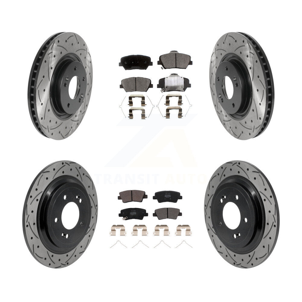 Front Rear Drilled Slot Disc Brake Rotor Semi-Metallic Pad Kit For 2019-2020 Hyundai Nexo KDF-101863