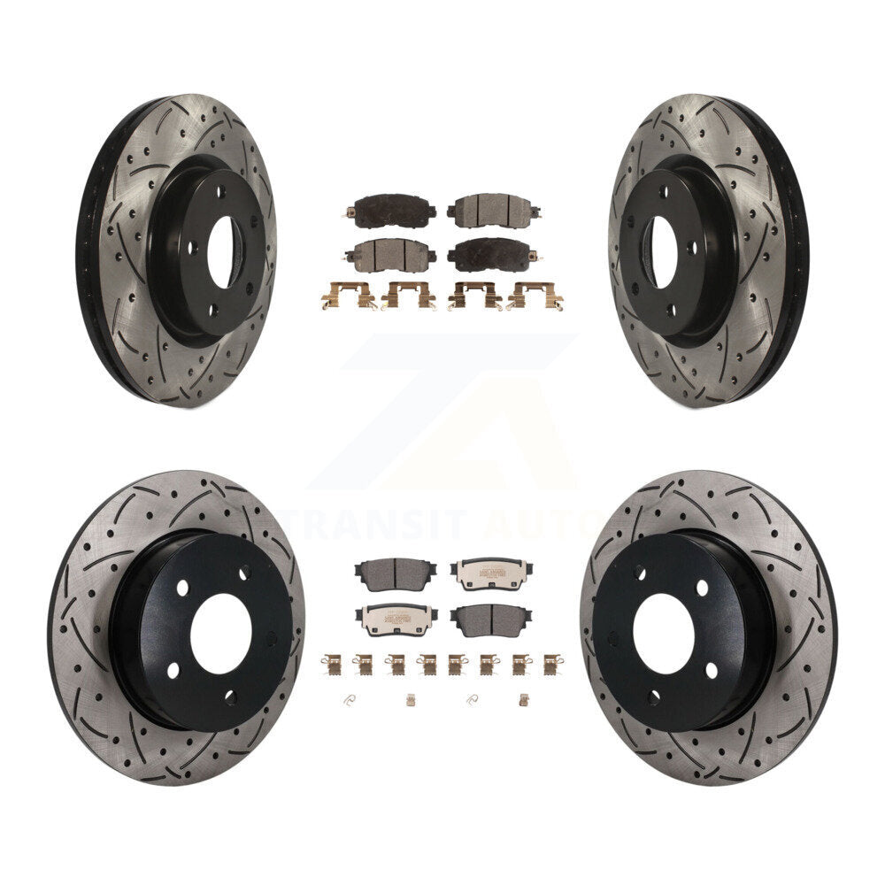Front Rear Coated Drilled Slot Disc Brake Rotor & Semi-Metallic Pad Kit For Nissan Altima KDF-101864