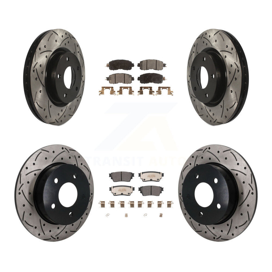 Front Rear Coated Drilled Slot Disc Brake Rotor & Semi-Metallic Pad Kit For Nissan Altima KDF-101864