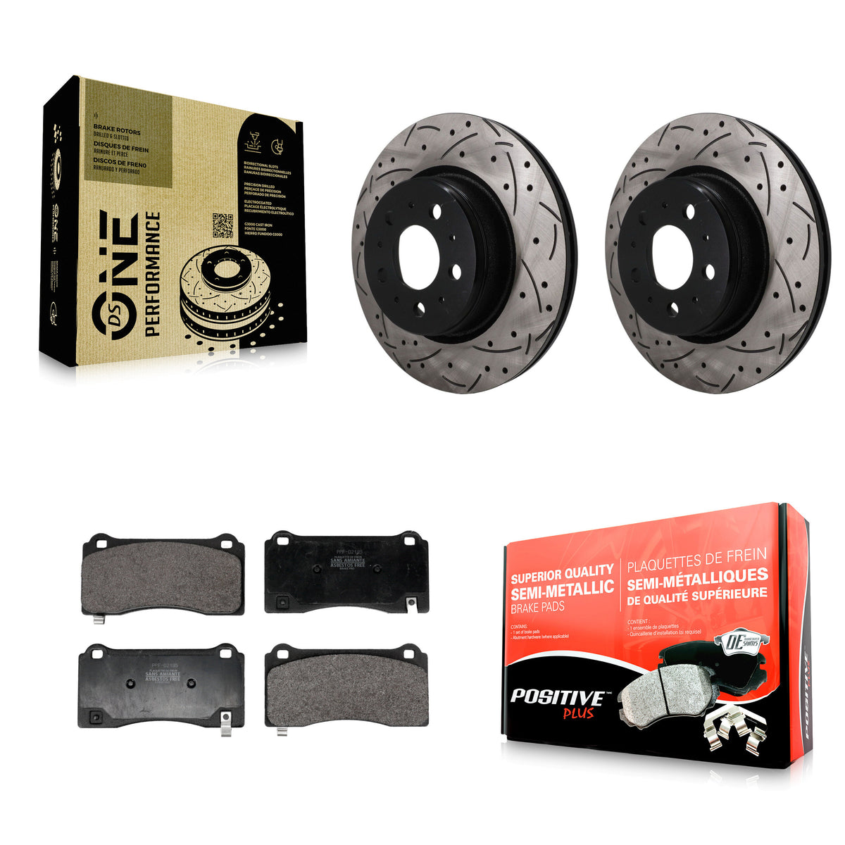 Front Drill Slot Brake Rotor Semi-Metallic Pad Kit For Tesla 3 With Gray Painted Calipers KDF-101868