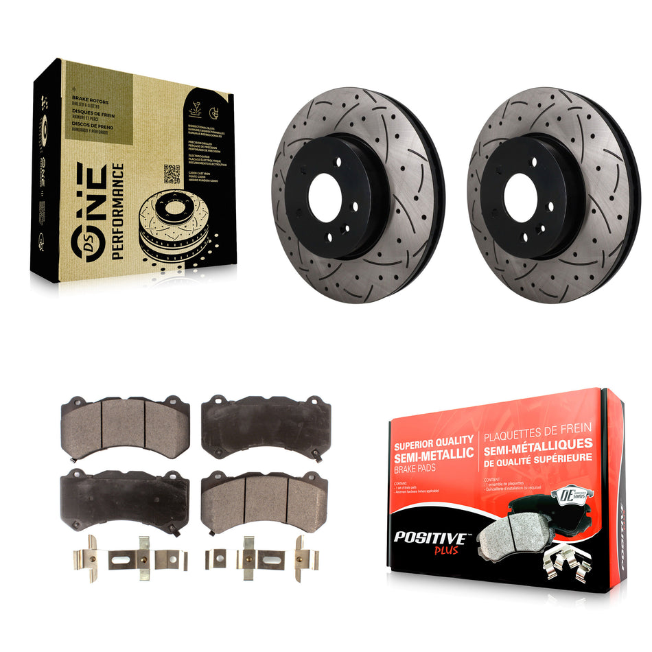 Front Coated Drilled Slotted Disc Brake Rotors & Semi-Metallic Pad Kit For Cadillac ATS V KDF-101876