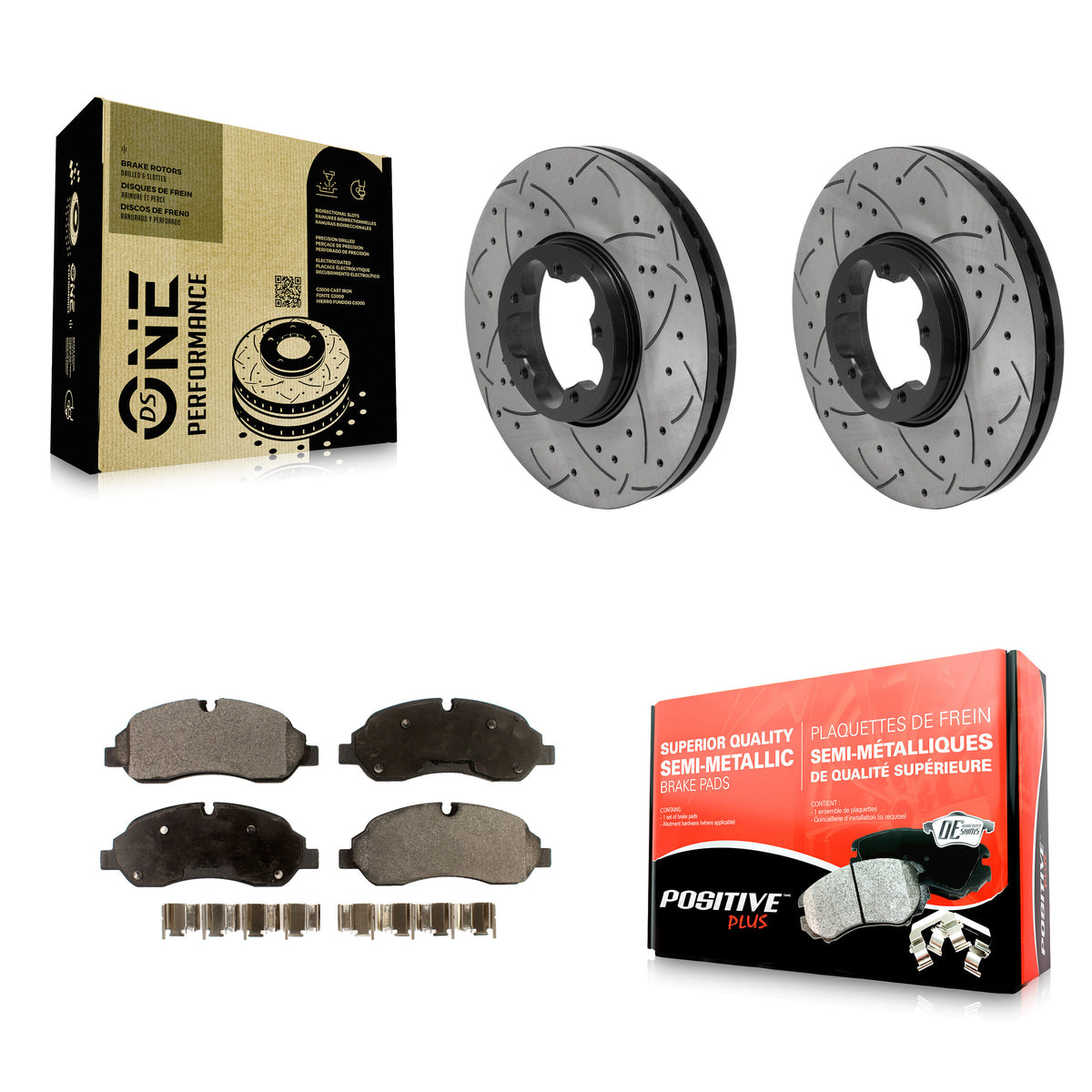 Front Drill Slot Disc Brake Rotors Semi-Metallic Pad Kit For Ford Transit-250 Transit-150 KDF-101877