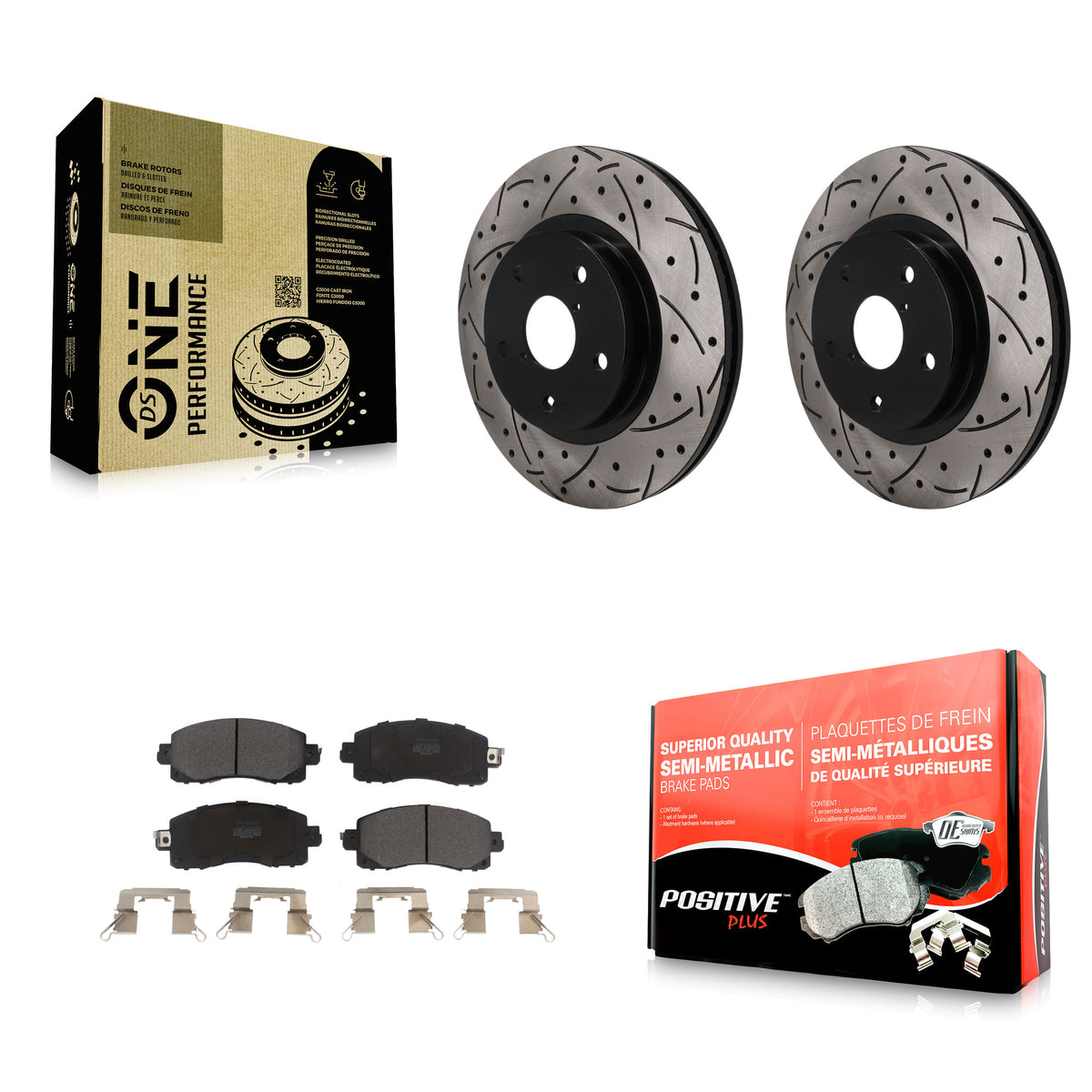 Front Coated Drilled Slotted Disc Brake Rotor & Semi-Metallic Pad Kit For Subaru Forester KDF-101880