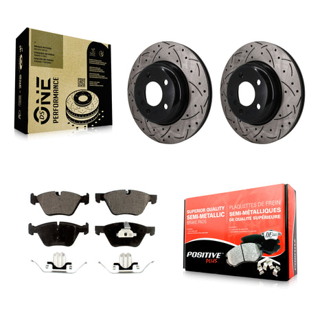 Front Coated Drilled Slotted Disc Brake Rotor & Semi-Metallic Pad Kit For BMW 528i xDrive KDF-101881