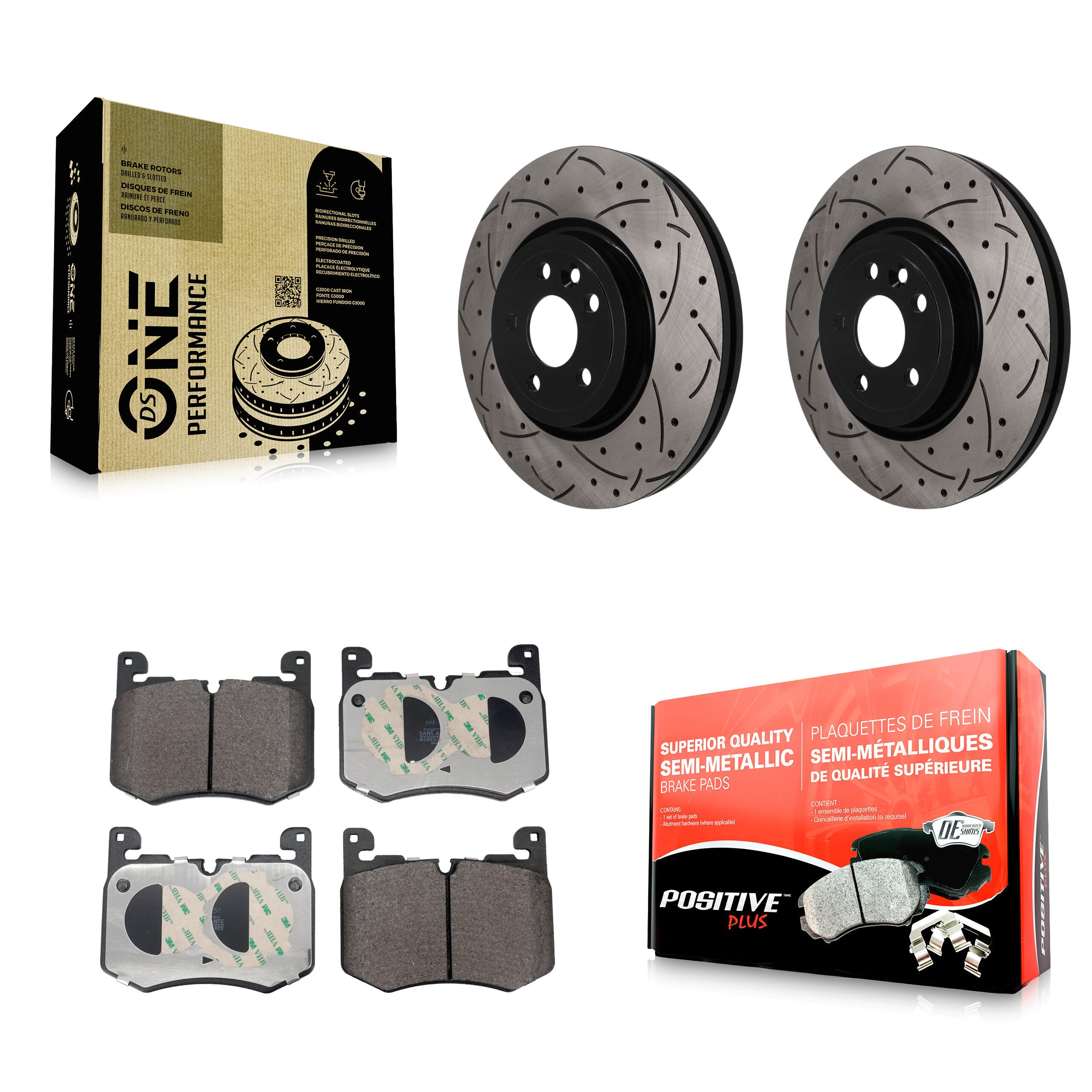 Front Coated Drilled Slotted Disc Brake Rotor And Semi-Metallic Pad Kit For Jaguar F-Pace KDF-101883