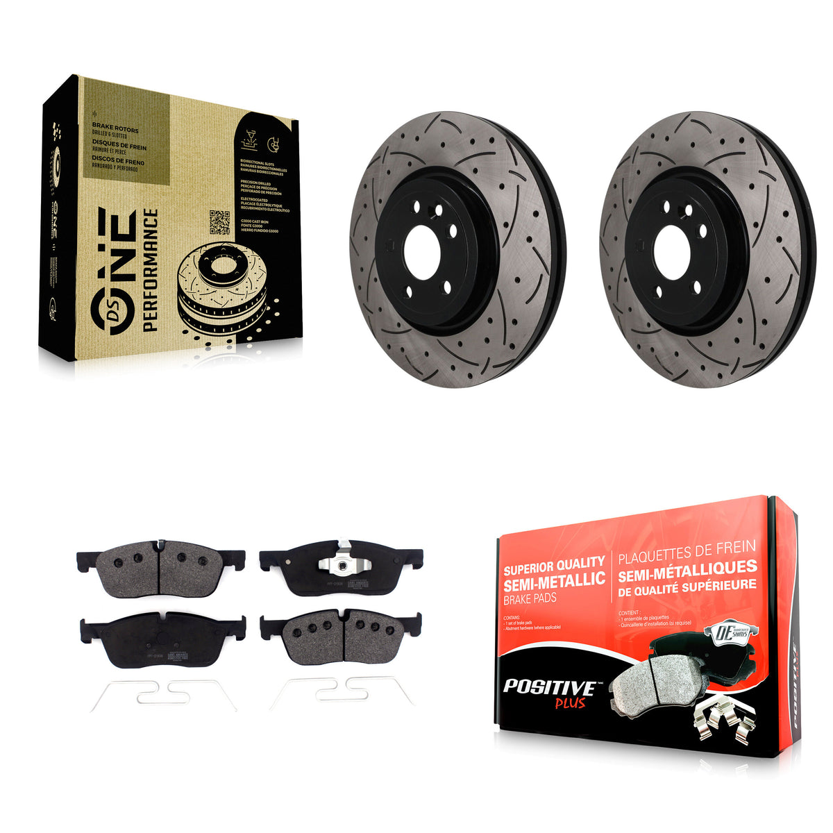 Front Drilled Slot Brake Rotor & Semi-Metallic Pad Kit For Jaguar F-Pace Land Rover Range KDF-101884