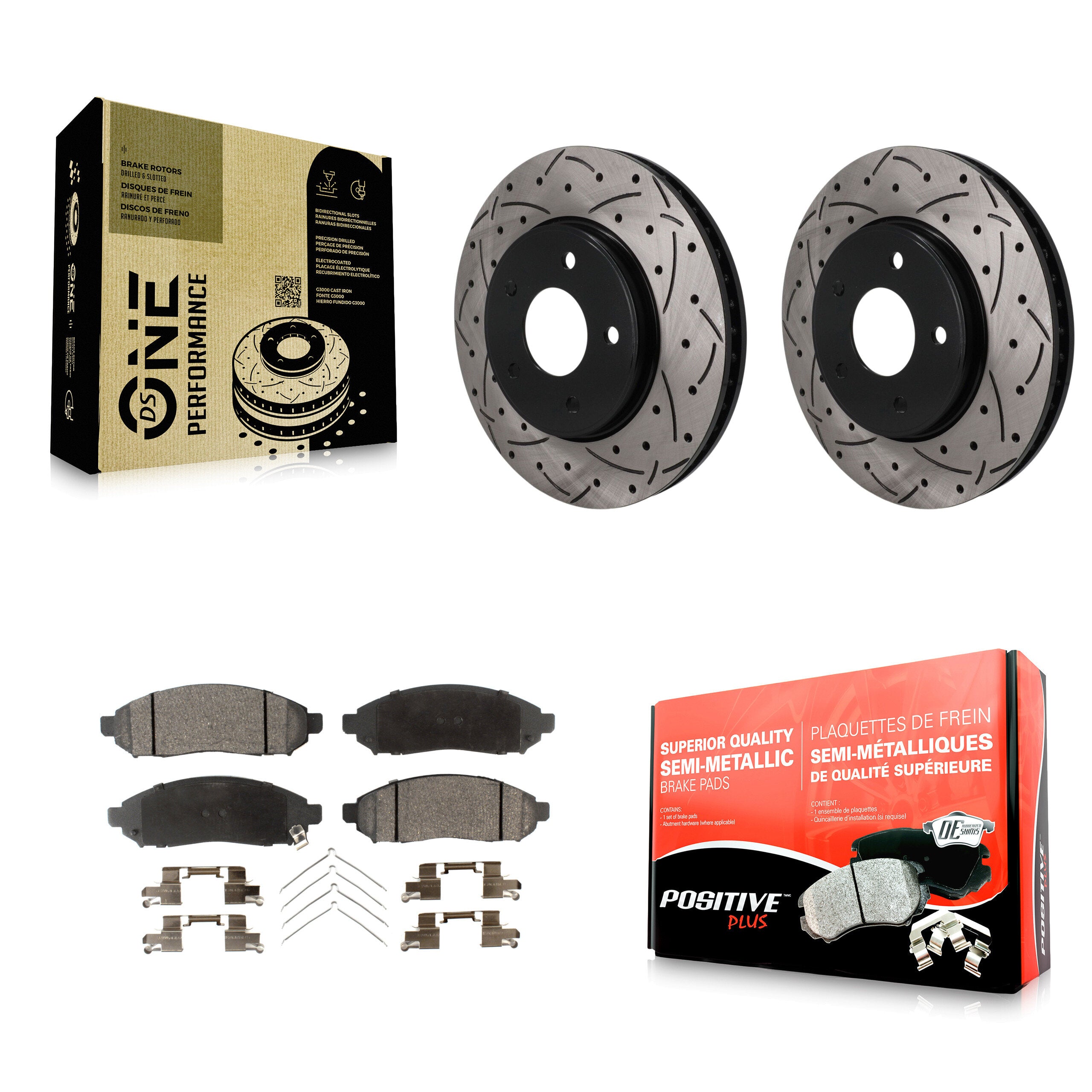 Front Drilled Slot Brake Rotor Semi-Metallic Pad Kit For Nissan NV200 LEAF Chevrolet City KDF-101886
