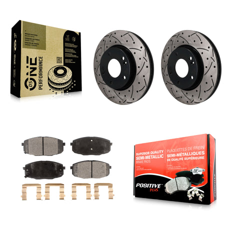 Front Coated Drilled Slotted Disc Brake Rotor & Semi-Metallic Pad Kit For Hyundai Elantra KDF-101889
