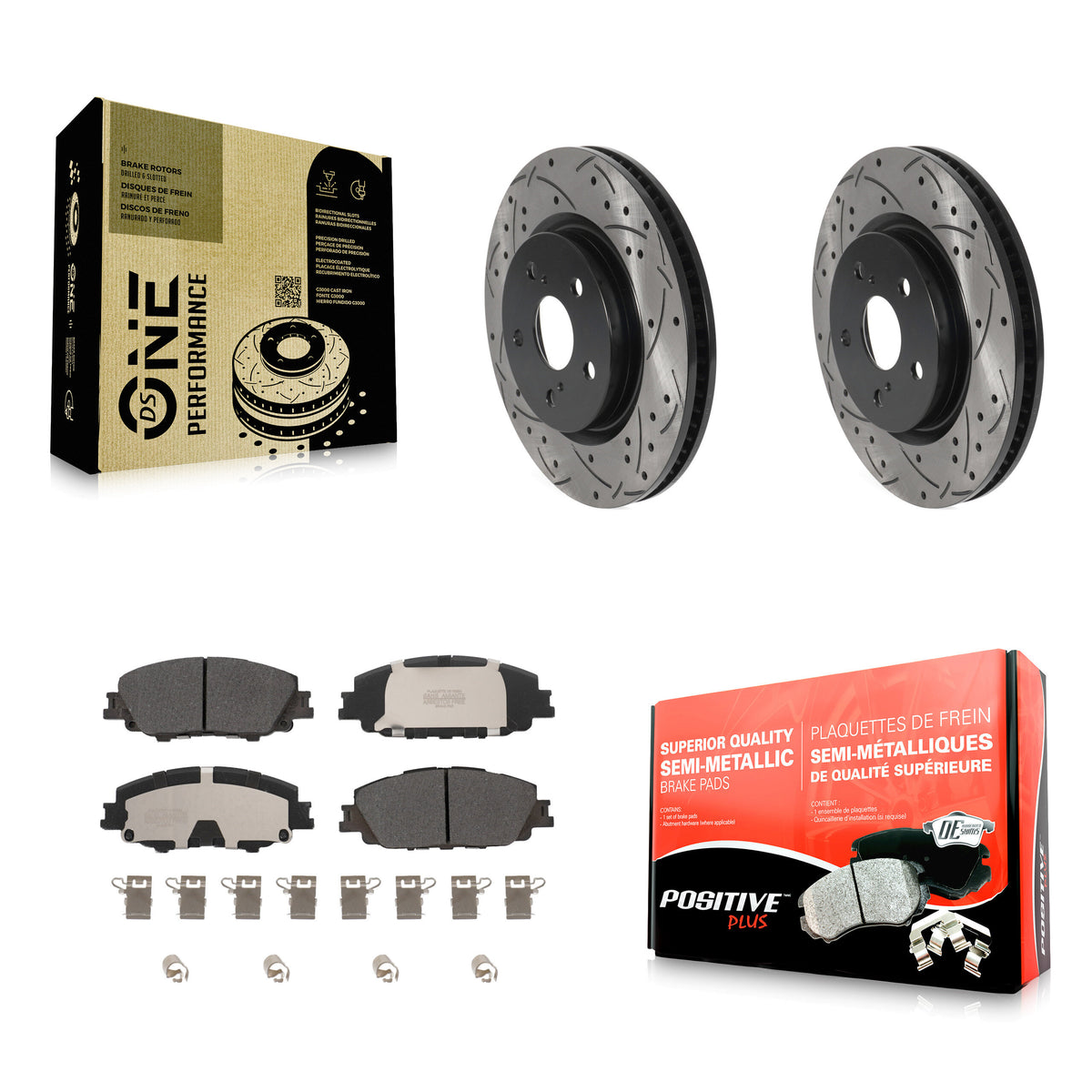 Front Drilled Slot Disc Brake Rotors Semi-Metallic Pad Kit For 2023-2024 Toyota Prius AWD KDF-101891
