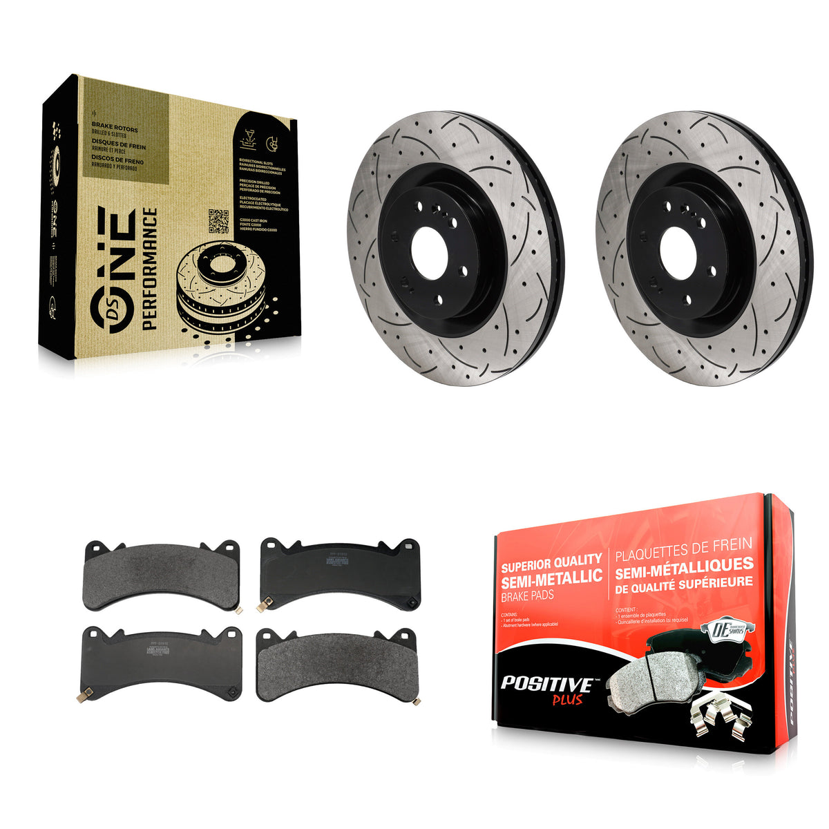 Front Drill Slot Brake Rotor Semi-Metallic Pad Kit For GMC Sierra 1500 Chevrolet Tahoe XL KDF-101893