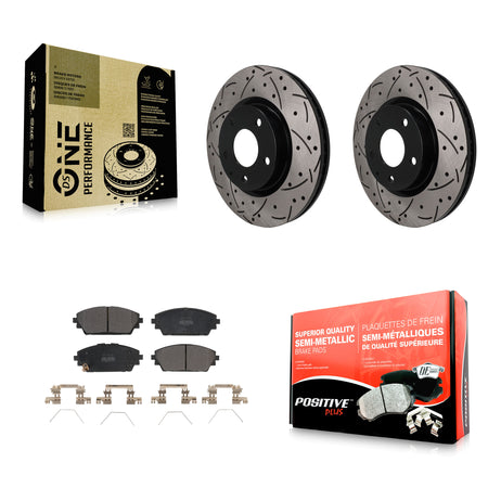 Front Coated Drilled Slotted Disc Brake Rotor Semi-Metallic Pad Kit For Mazda 3 Sport AWD KDF-101894