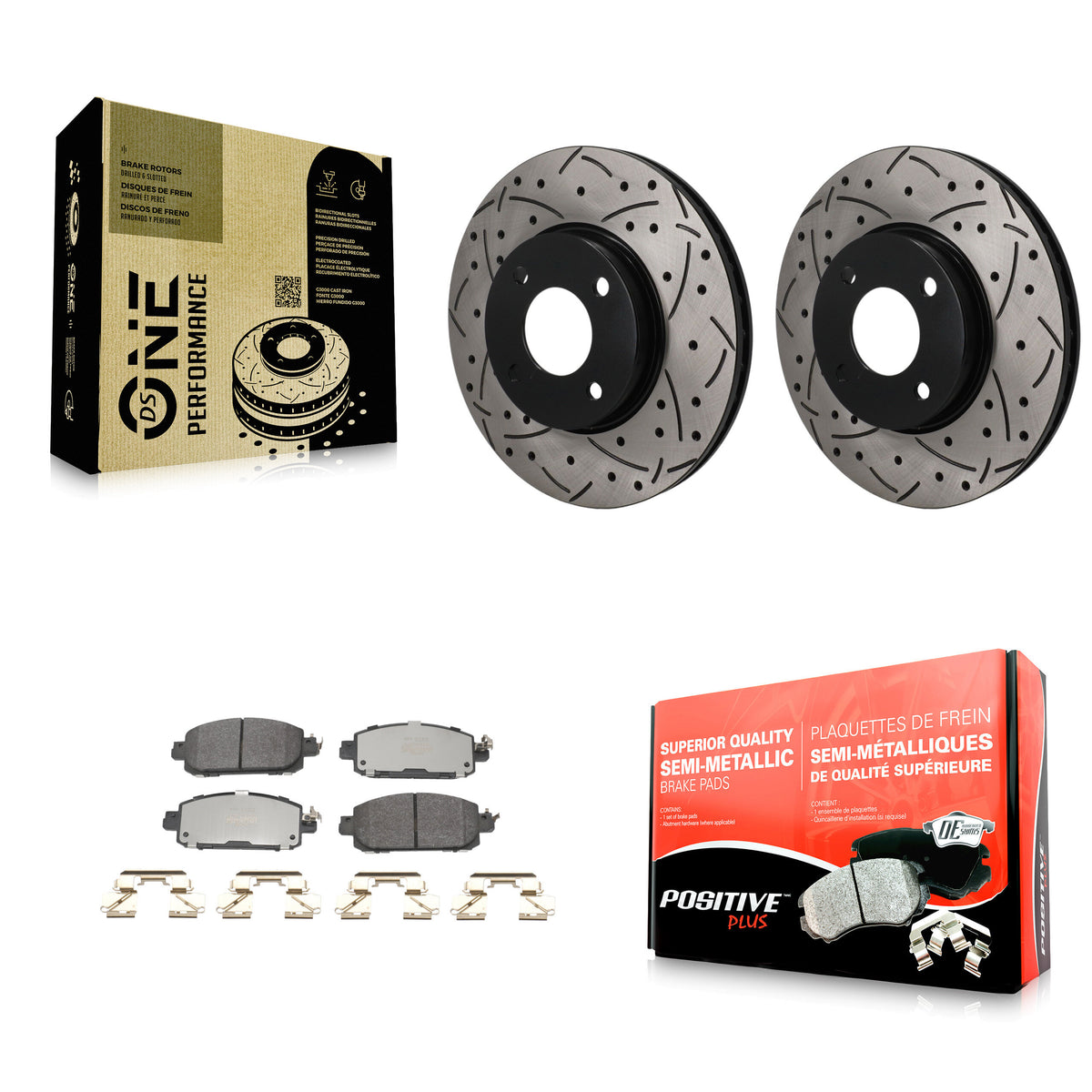 Front Drilled Slot Disc Brake Rotors Semi-Metallic Pad Kit For 2024 Nissan Sentra S SV SR KDF-101896
