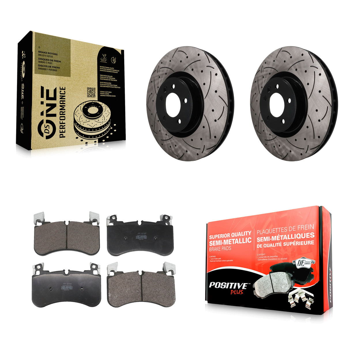 Front Coated Drill Slot Disc Brake Rotor Semi-Metallic Pad Kit For Land Rover Range Sport KDF-101902