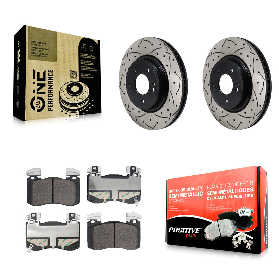 Front Drill Slot Brake Rotors Semi-Metallic Pad Kit For 23 Genesis G70 With Brembo Brakes KDF-101903