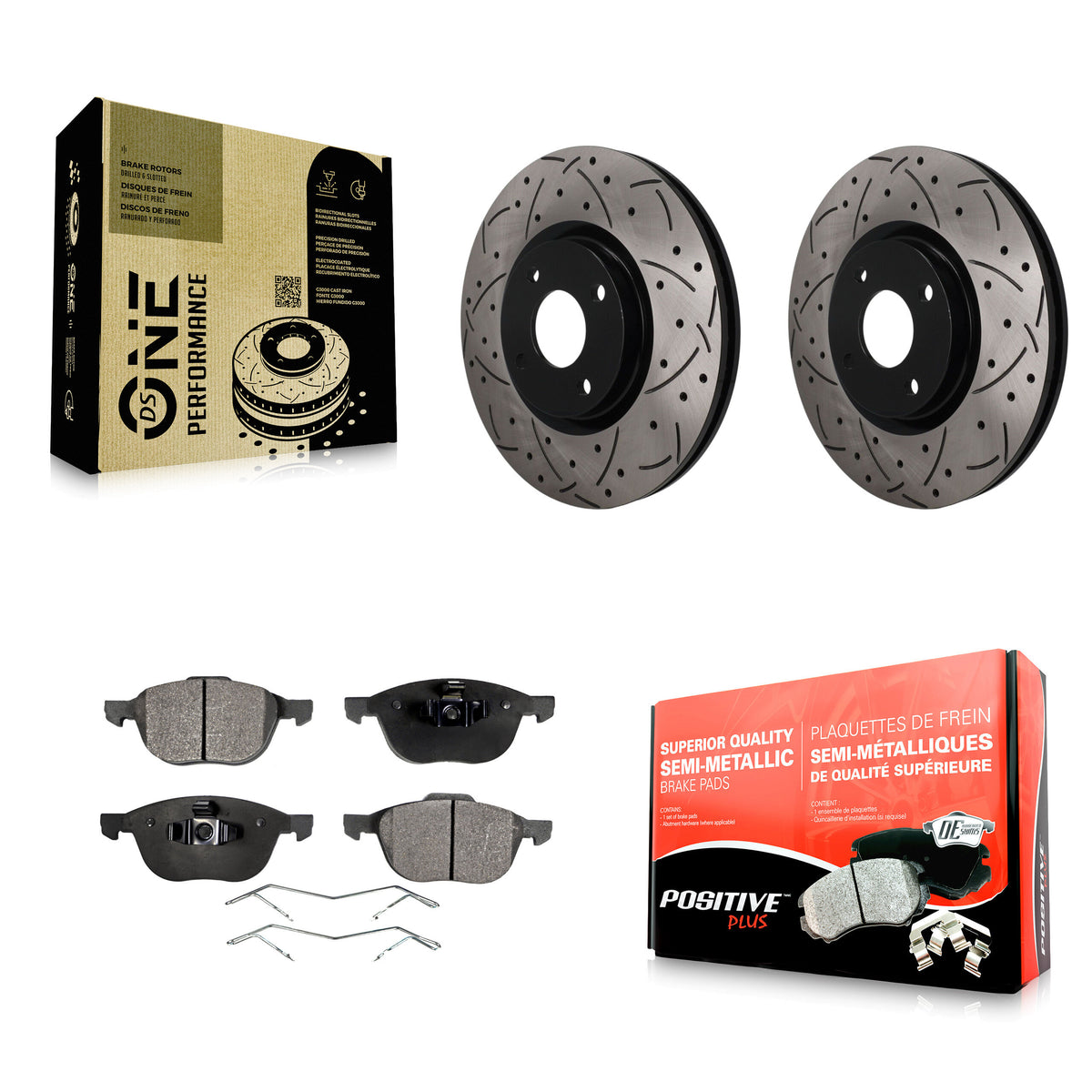 Front Coat Drill Slot Disc Brake Rotors Semi-Metallic Pad Kit For 2018-2022 Ford EcoSport KDF-101905